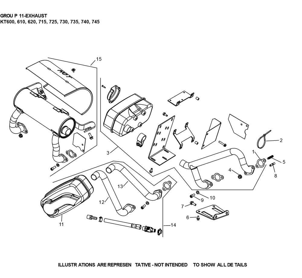Kt725-3109 Exhaust Diagram and Parts List for KT725-3109  Cub Cadet Lawn Tractor